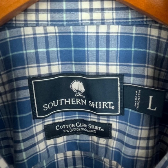 Southern Shirt Mens Large Plaid Button Down Shirt Long Sleeve Blue White Cotton - Picture 5 of 10